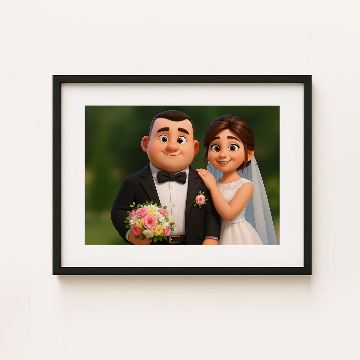 Charming Animated Wedding Portrait: Whimsical Couple Embracing Love and Joy
 - 7