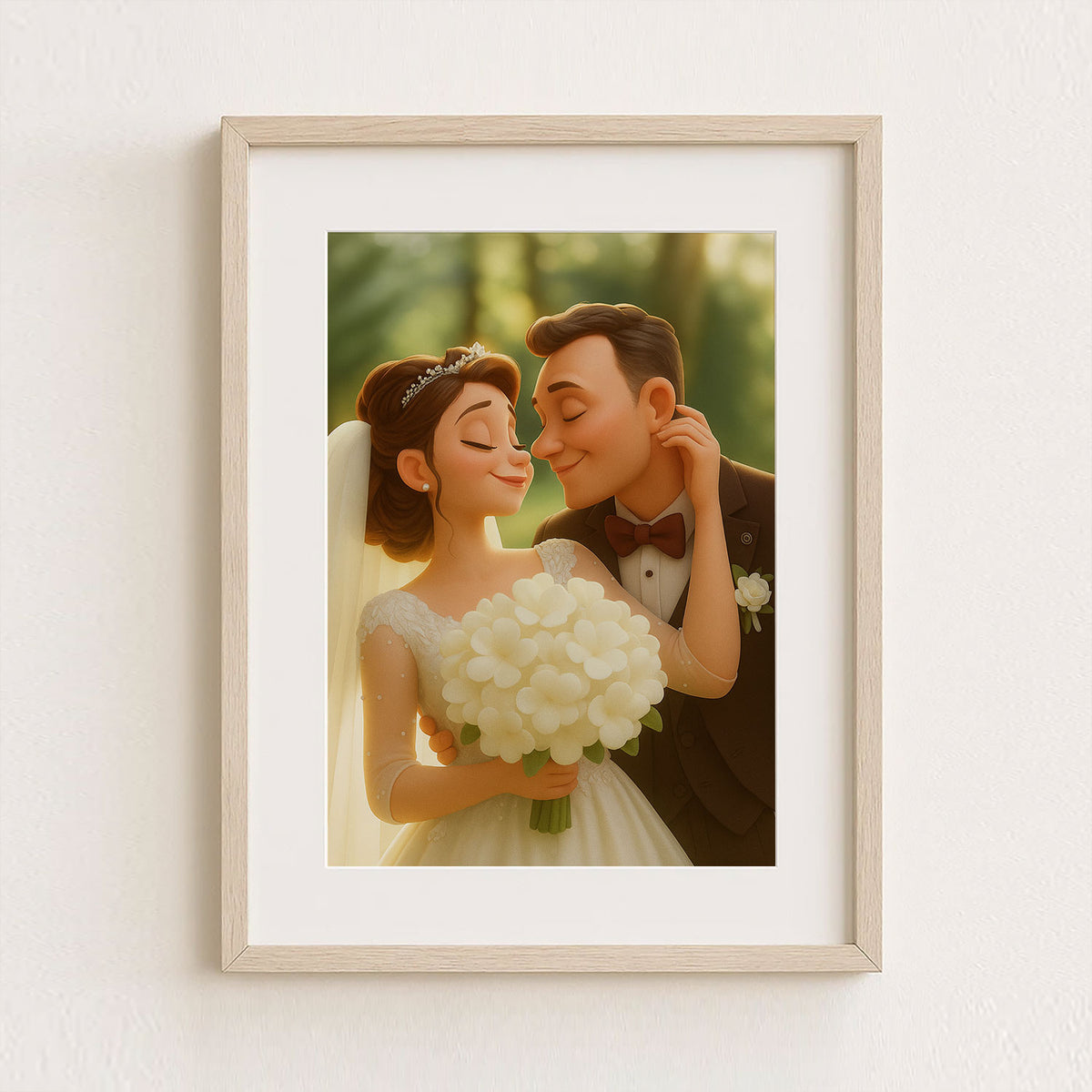Charming Cartoon Wedding Portrait of a Happy Couple - Perfect Art for Home Decor and Wedding Memories
 - 7