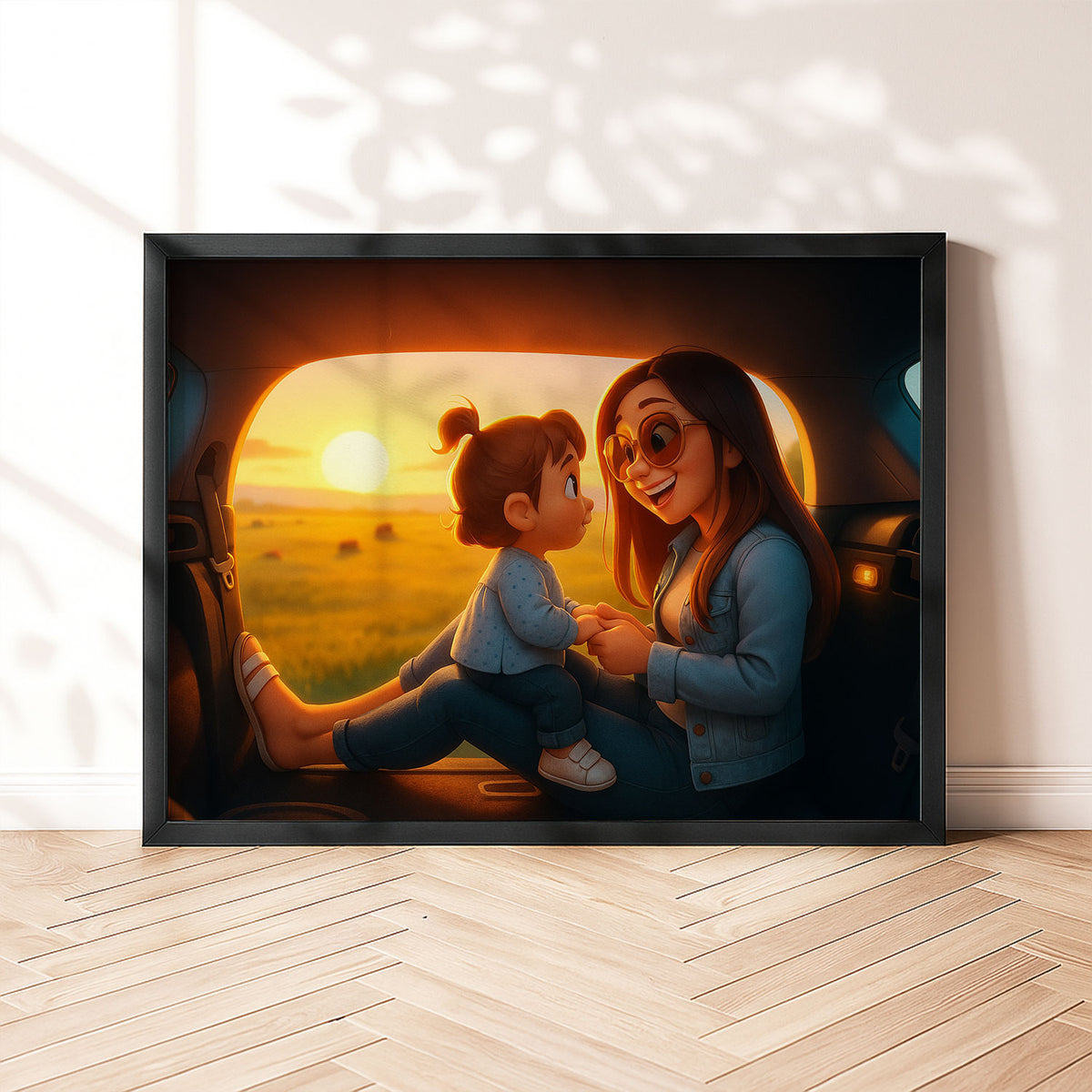 Heartwarming Cartoon Art Print of a Loving Mother Kissing Her Baby – Perfect Nursery Decor for a Cozy Home
 - 8