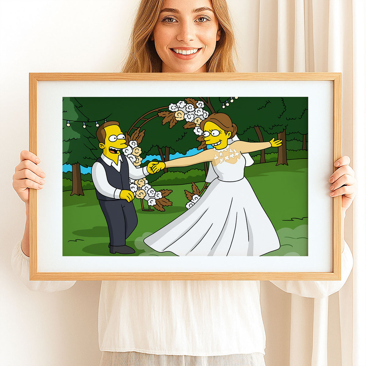 Charming Simpsons Wedding Art - Homer &amp; Marge in Playful Cartoon Style Perfect for Home Decor
 - 7