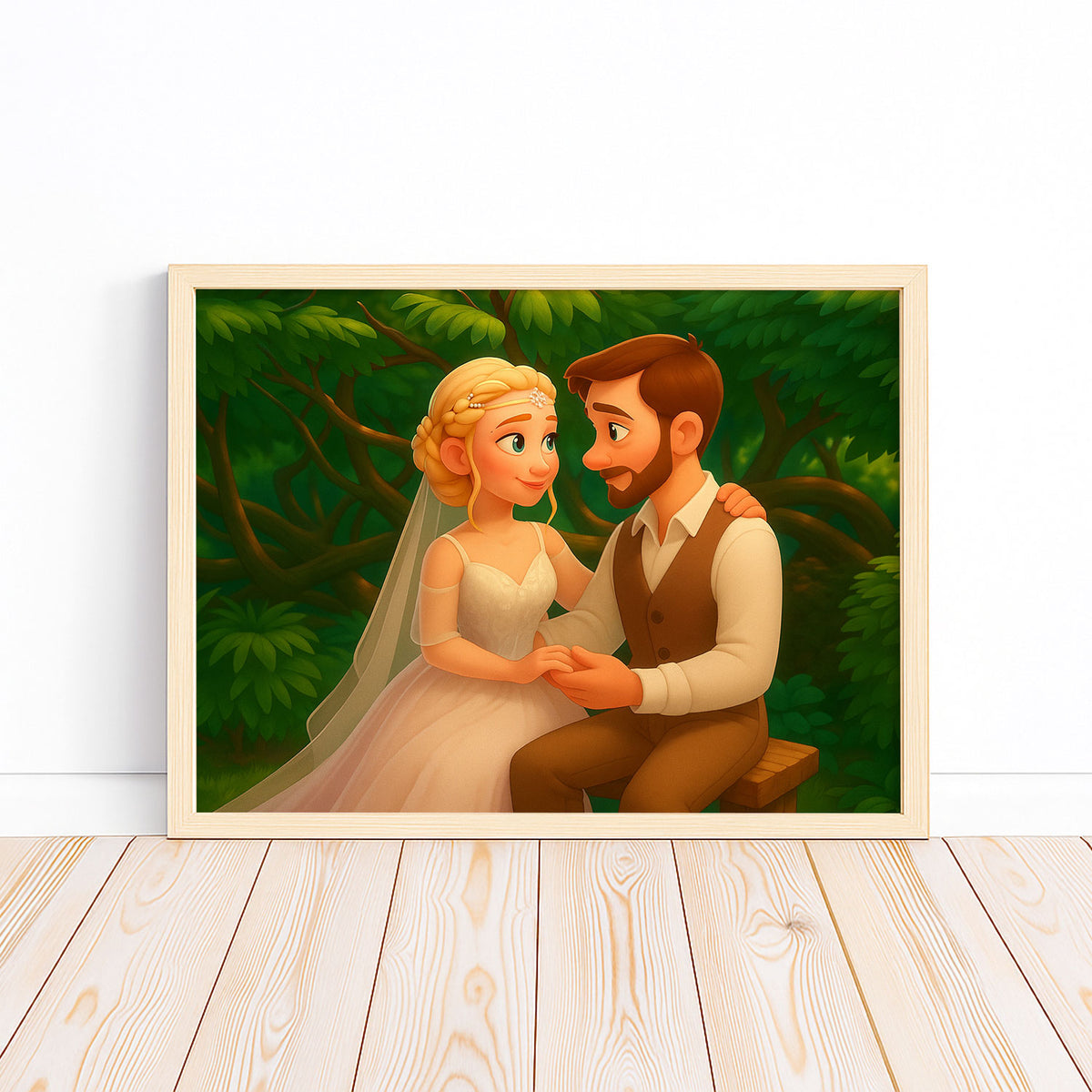 Charming Cartoon Wedding Art: Cute Couple Portrait for Your Home Decor Collection
 - 8
