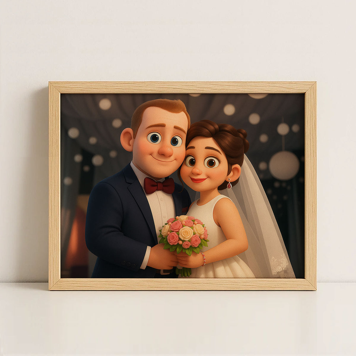 Charming Cartoon Couple Kissing: Romantic Art Print for Lovebirds and Wedding Decor
 - 7