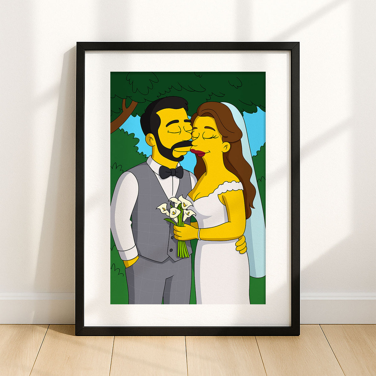 Whimsical Cartoon Wedding Portrait - Fun Simpsons Style Artwork for Unique Home Decor
 - 8