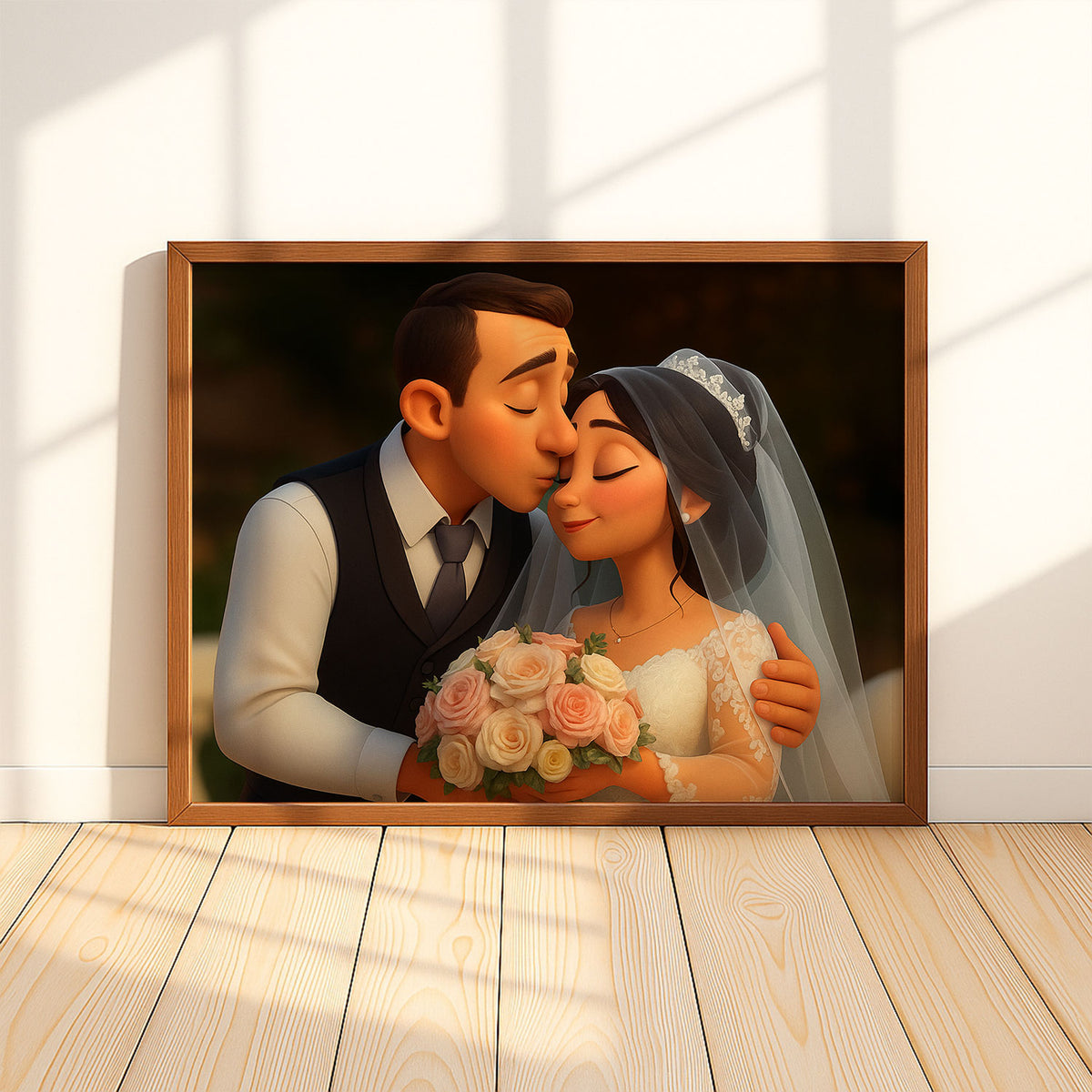 Whimsical Couple Portrait: Charming Animated Wedding Art for a Blissful Home Décor
 - 8