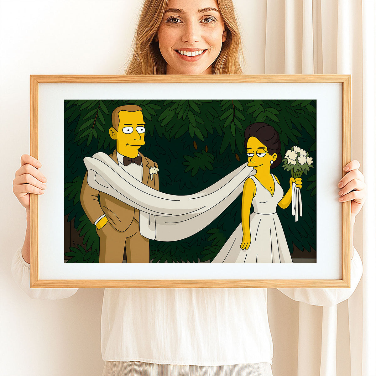 Whimsical Wedding Art: Homer and Marge Simpsons in Vibrant Cartoon Style
 - 8