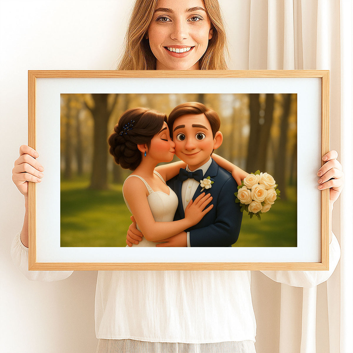 Charming Wedding Bliss: Romantic Couple Illustration Perfect for Home Décor in Whimsical Art Style
 - 8
