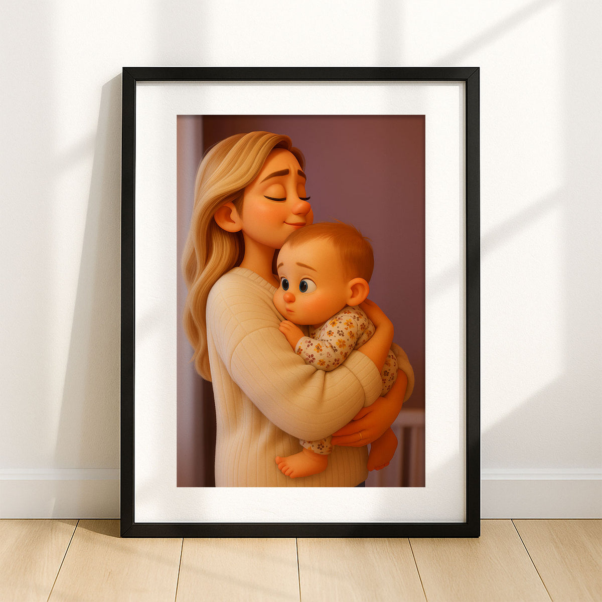 Adorable Cartoon Art Print of Loving Mother and Baby - Perfect Nursery Decor in Charming Style for Family Moments
 - 8
