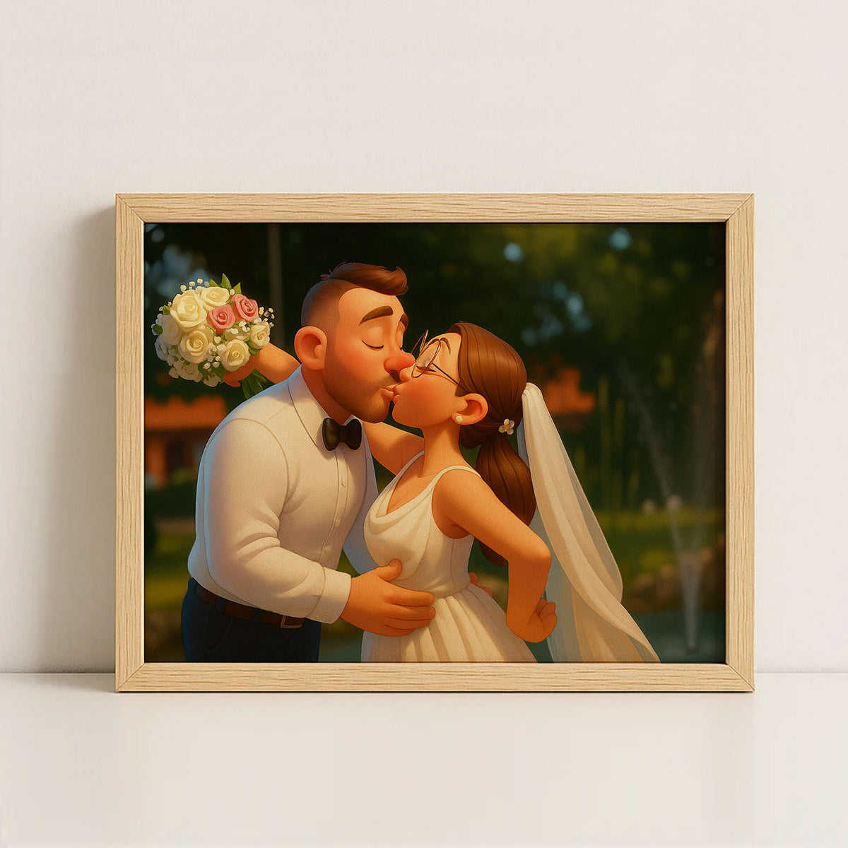 Charming Cartoon Wedding Portrait of a Happy Couple | Ideal Art for Home Decor
 - 8