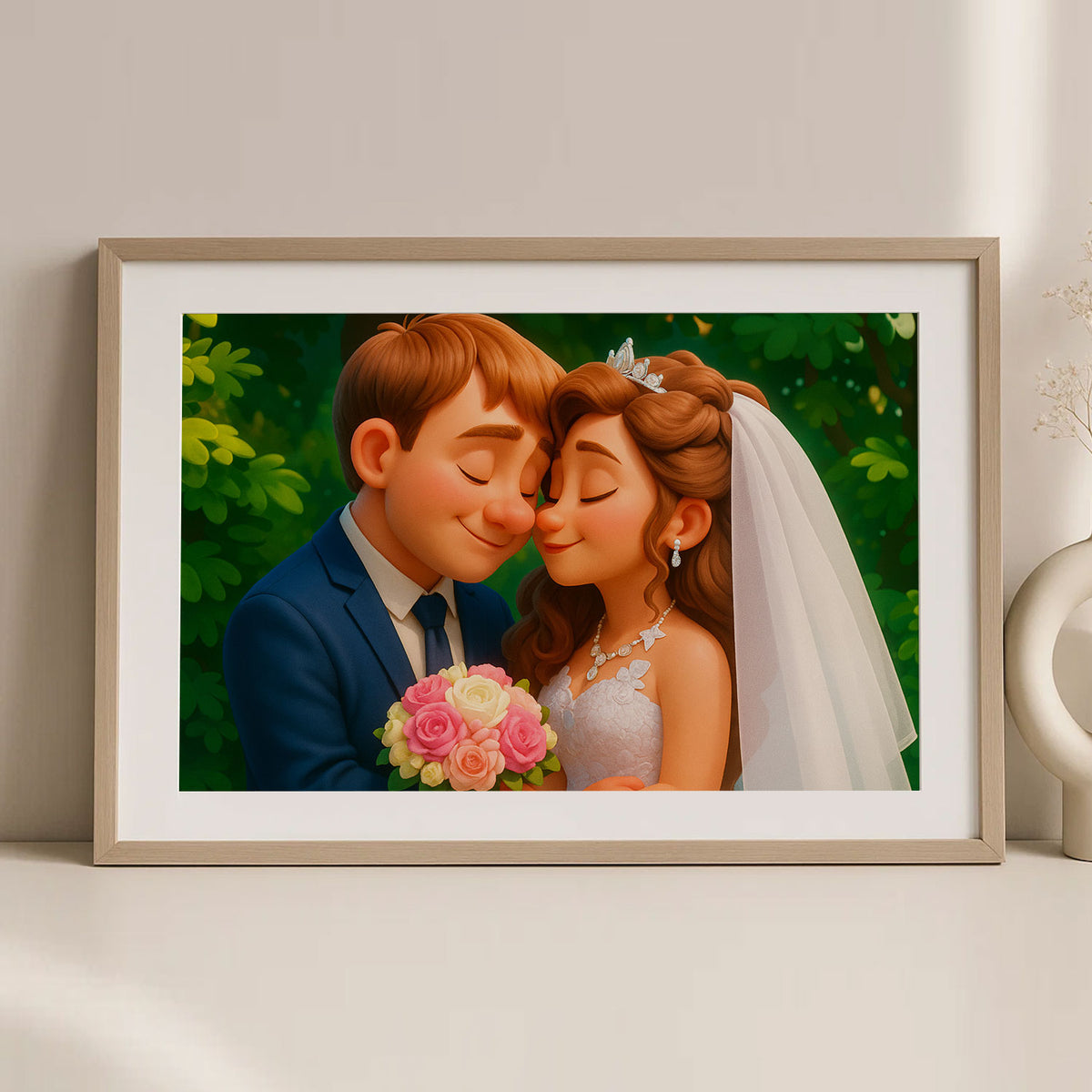 Charming Cartoon Wedding Art Print Featuring Happy Couple - Perfect Home Decor for Newlyweds
 - 8