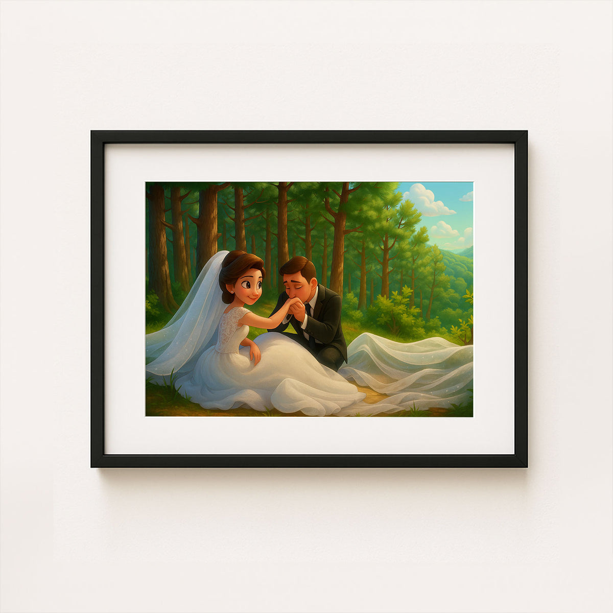 Charming Cartoon Wedding Art: Sweet Couple Illustration Perfect for Home Décor
 - 7