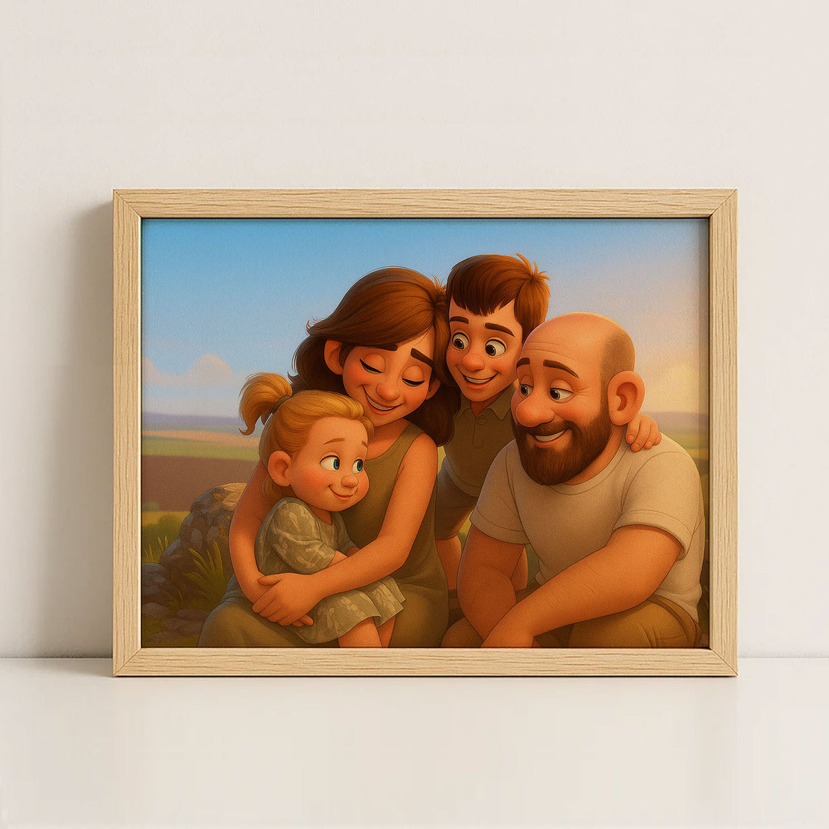 Heartwarming Family Portrait: Joyful Whimsical Cartoon Art Featuring Dad, Baby, and Daughter
 - 8