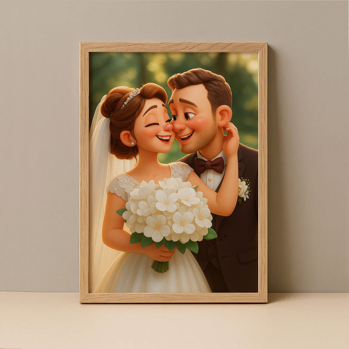 Charming Cartoon Wedding Art Print - Heartwarming Bride and Groom Illustration for Your Home Decor
 - 8