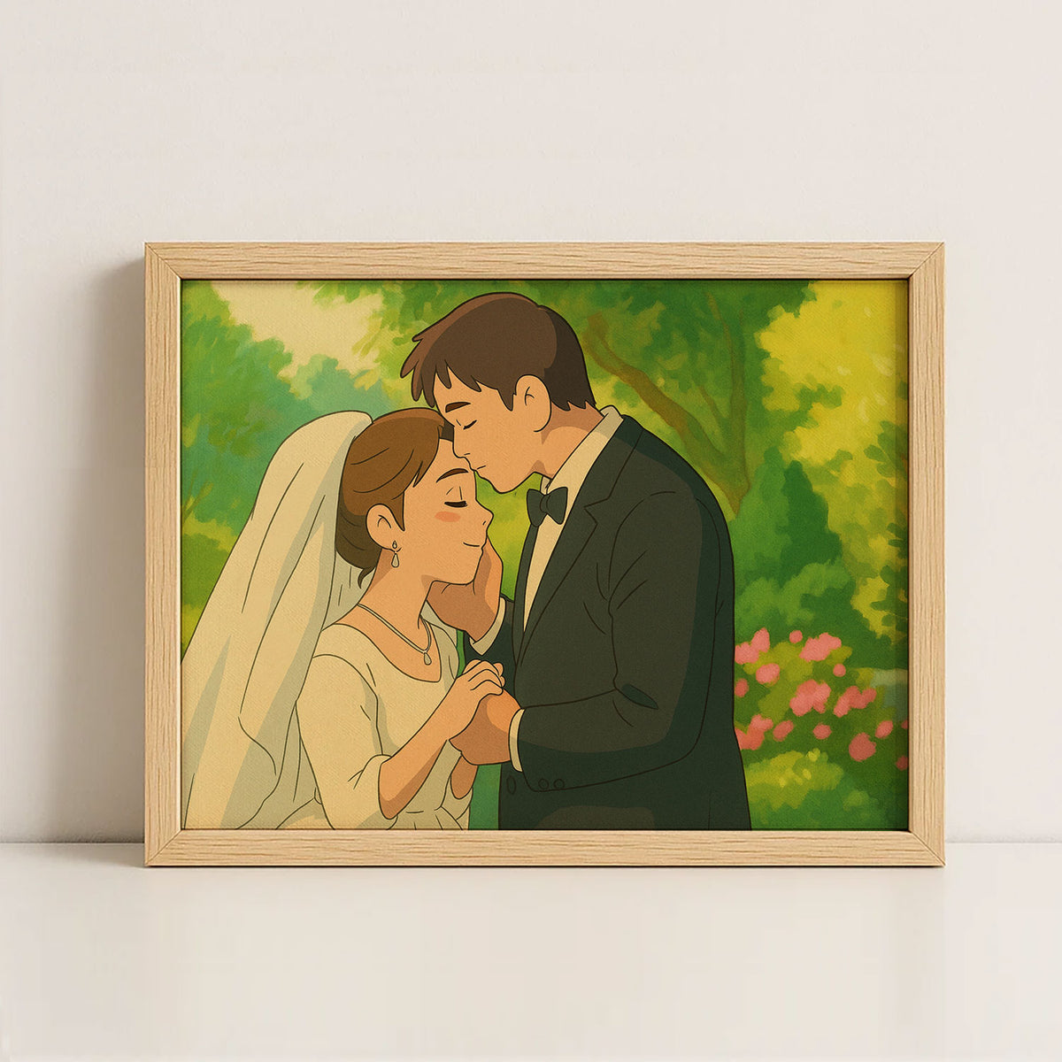 Charming Cartoon Wedding Art Print: Celebrate Your Love with Stylish Framed Couple Illustration
 - 8