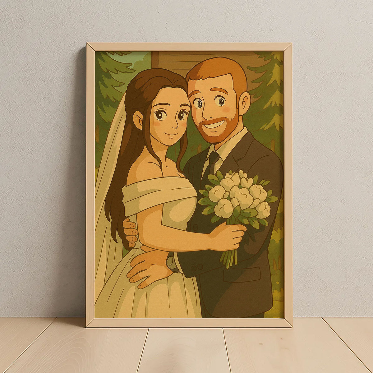 Charming Romantic Scene: Animated Wedding Couple Painting in Lush Nature Setting
 - 8