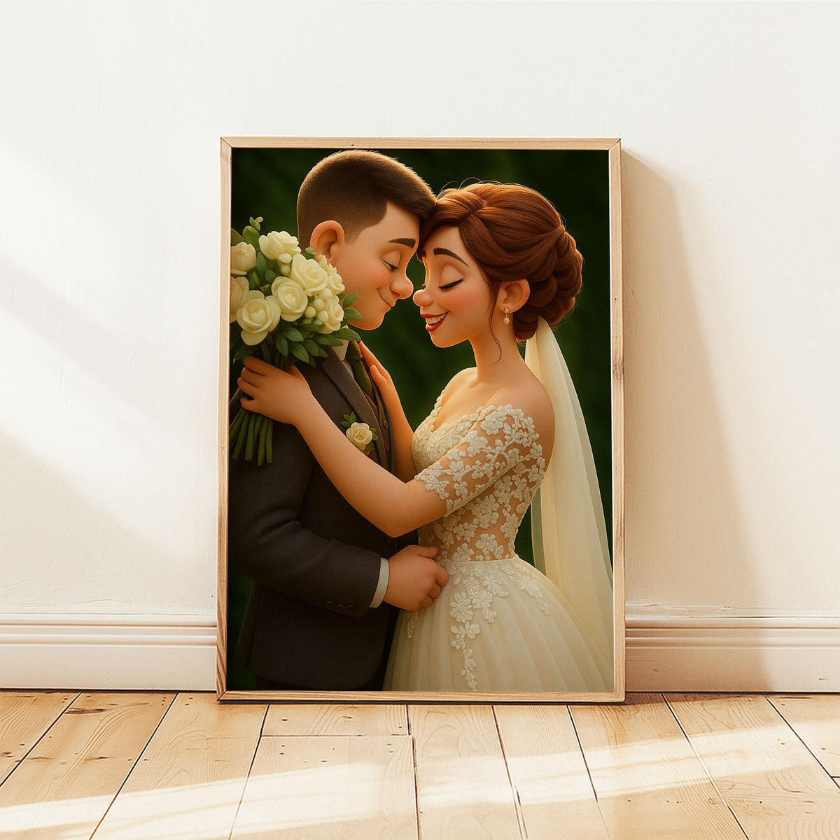 Charming Cartoon Wedding Art: Romantic Couple Portrait Perfect for Home Décor and Gifts
 - 8