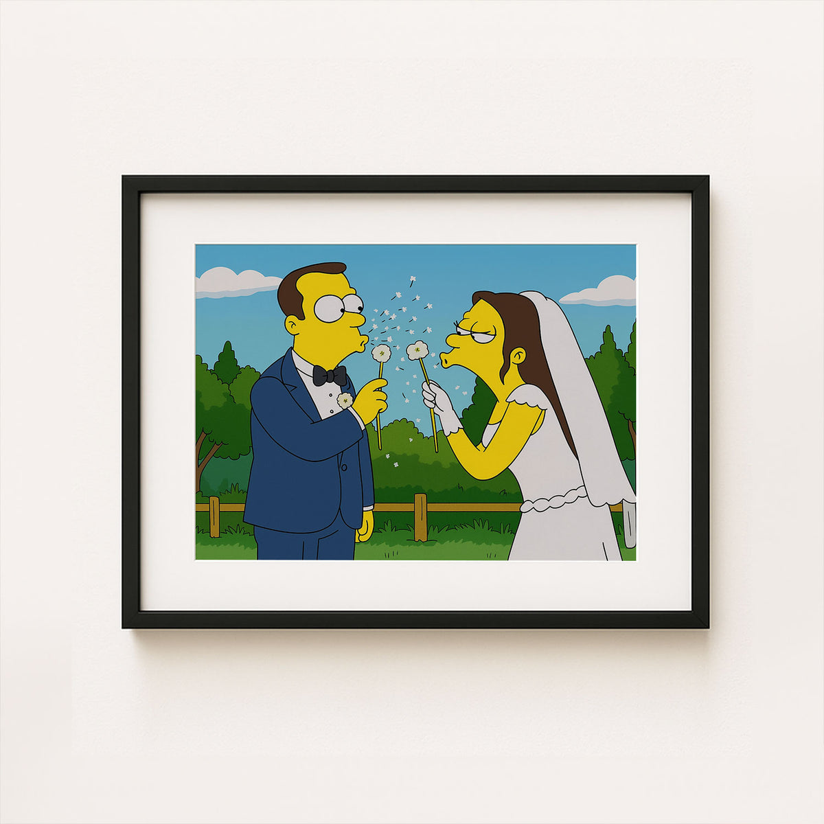 Charming Simpsons Wedding Art Print – Homer and Marge in Playful Animated Style for Home Décor
 - 8