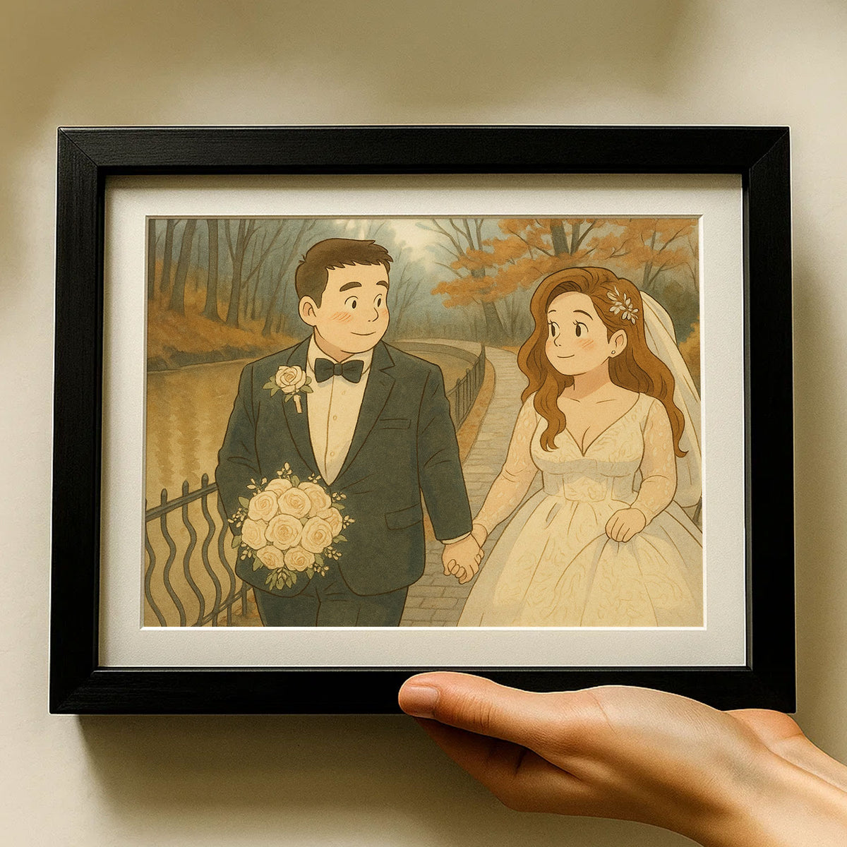 Romantic Wedding Kiss Art Print: Whimsical Couple Embrace in Soft Pastels - Perfect for Home Decor
 - 8