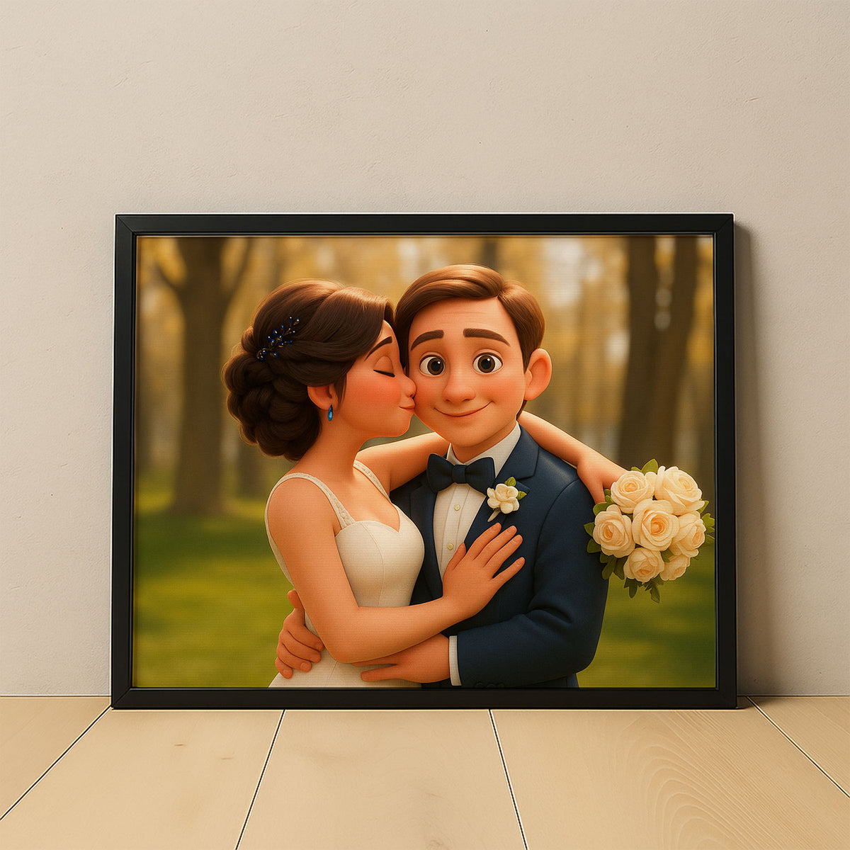 Whimsical Wedding Portrait: Charming Animated Style Art of Happy Couple on Their Special Day
 - 8