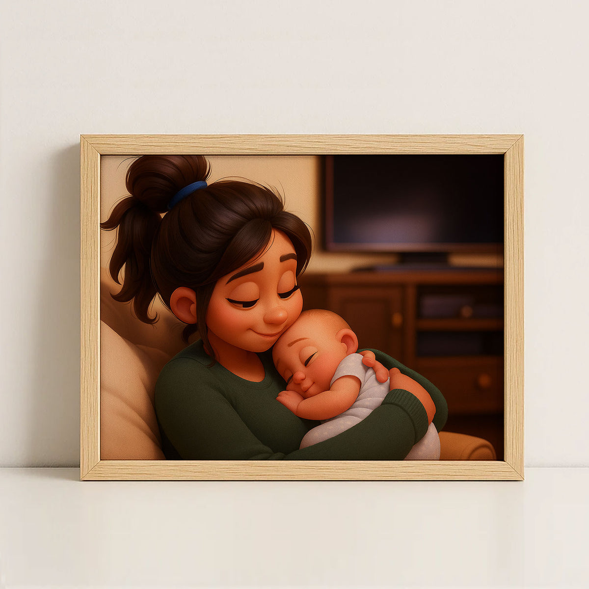 Charming Cartoon Art Print of a Loving Mother and Baby - Heartwarming Home Decor for Family Spaces
 - 8