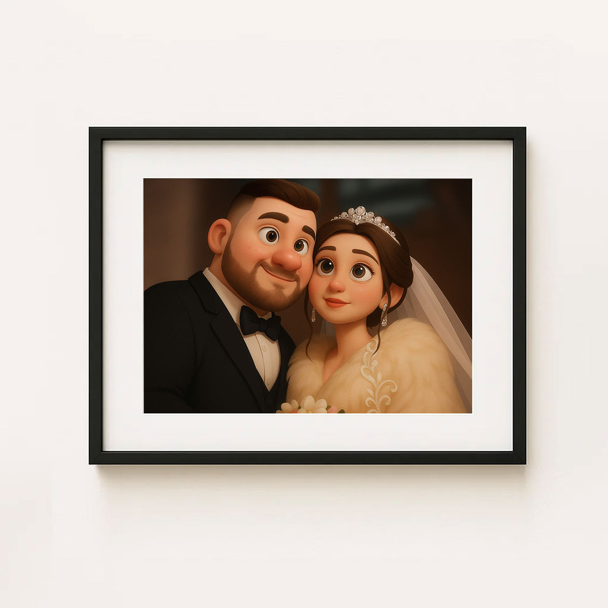 Charming Cartoon Couple Kissing – Romantic Wedding Artwork for Home Decor
 - 8