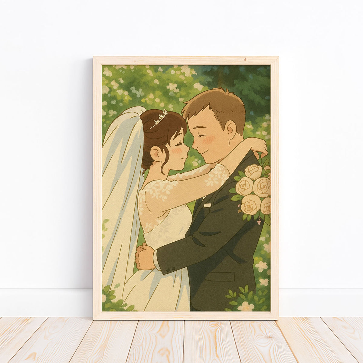 Romantic Wedding Embrace Art Print in a Charming Illustration Style for Home Decor
 - 8