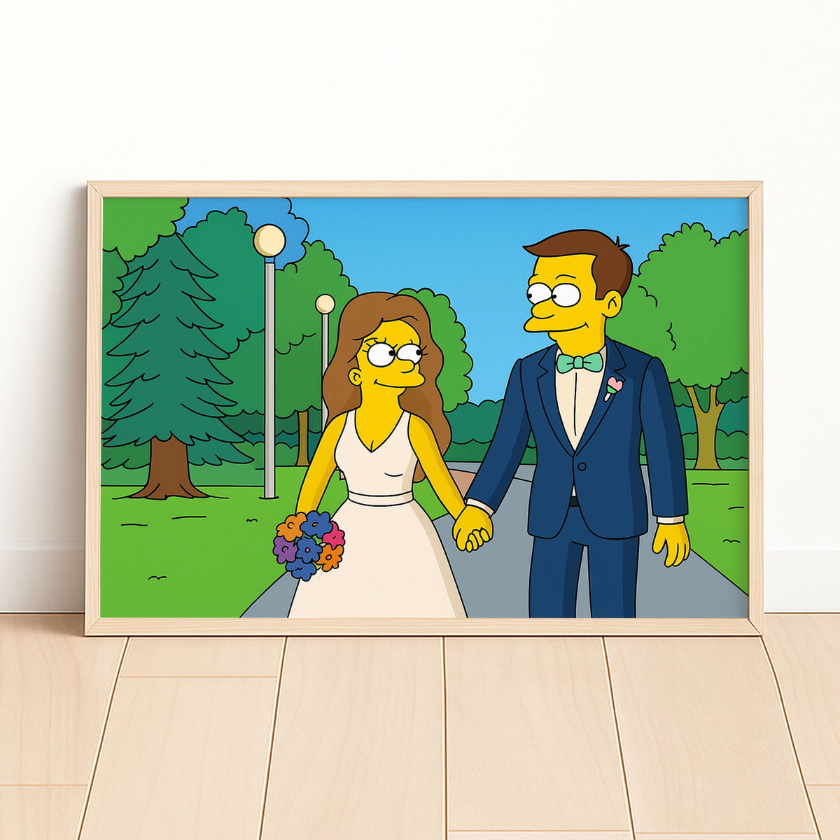 Whimsical Cartoon Wedding Art: Celebrate Love with Fun Couple in Bright Animated Style
 - 8
