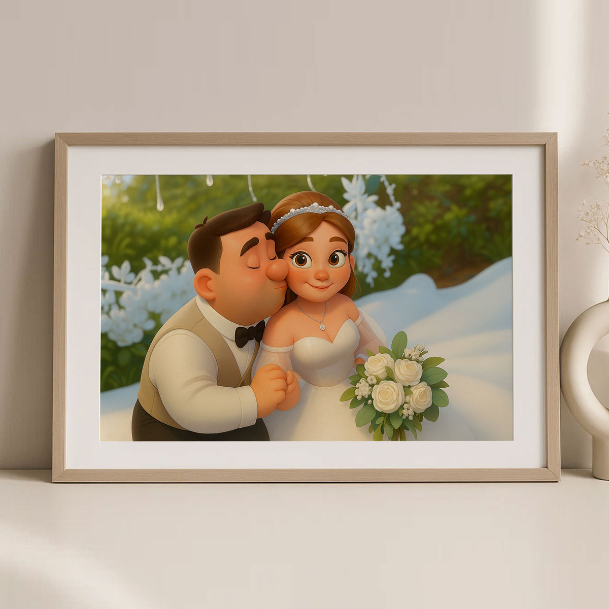 Charming Cartoon Wedding Kiss Art Print – Perfect Gift for Newlyweds and Couples in Love
 - 8