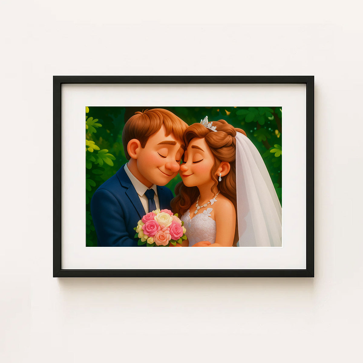 Charming Animated Wedding Portrait: Whimsical Couple Embracing Love and Joy
 - 8