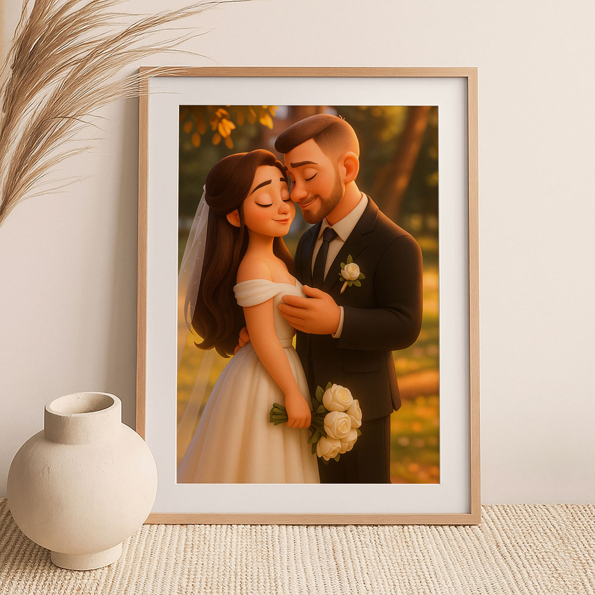 Charming Cartoon Couple Wedding Portrait: Enchanting Animated Style for Your Home Decor
 - 8