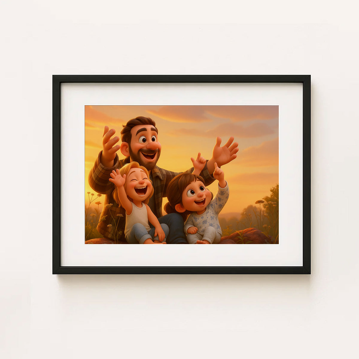 Charming Family Portrait in Playful Cartoon Style – Perfect Art for Kids&#39; Rooms and Family Spaces
 - 8