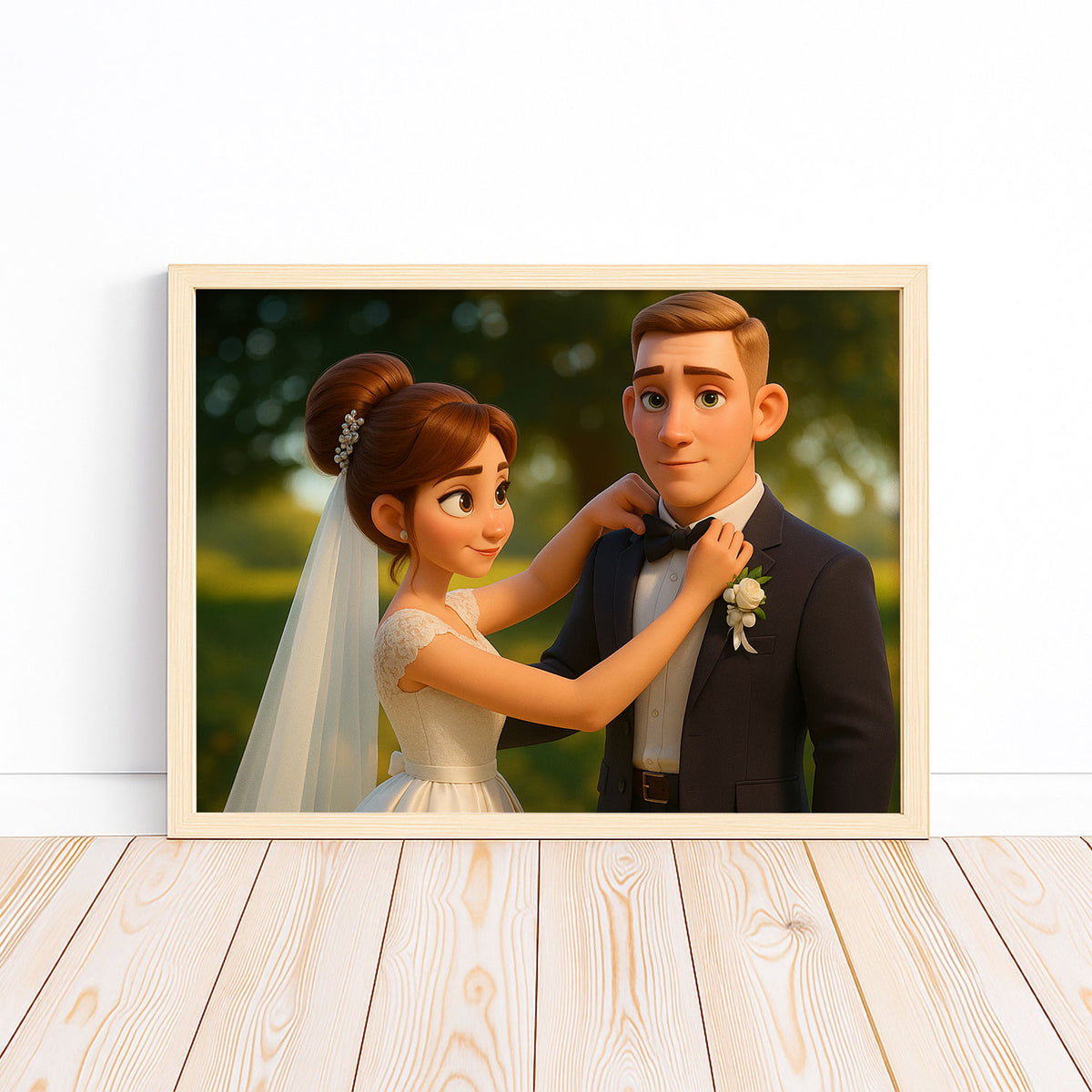 Charming Wedding Couple Art Print | Romantic Animated Style Wedding Portrait for Home Decor
 - 8