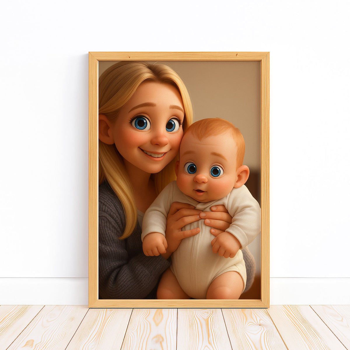 Heartwarming Cartoon Illustration of a Mother and Baby Sharing Joyful Moments – Ideal for Nursery Decor and Family Art
 - 8