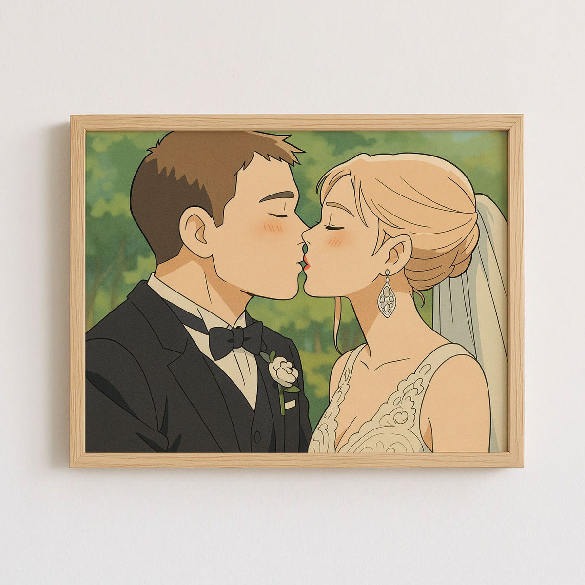 Charming Animated Wedding Couple Artwork - Whimsical Romance in Vibrant Garden Setting
 - 8