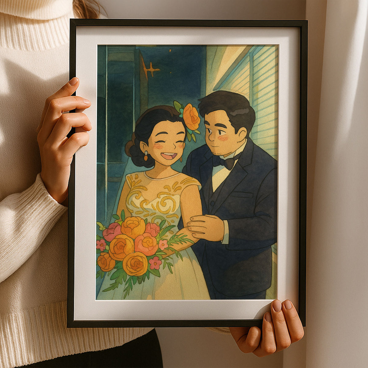 Charming Anime-Style Wedding Artwork: Celebrate Love with Unique Hand-Drawn Portrait of Bride and Groom
 - 8