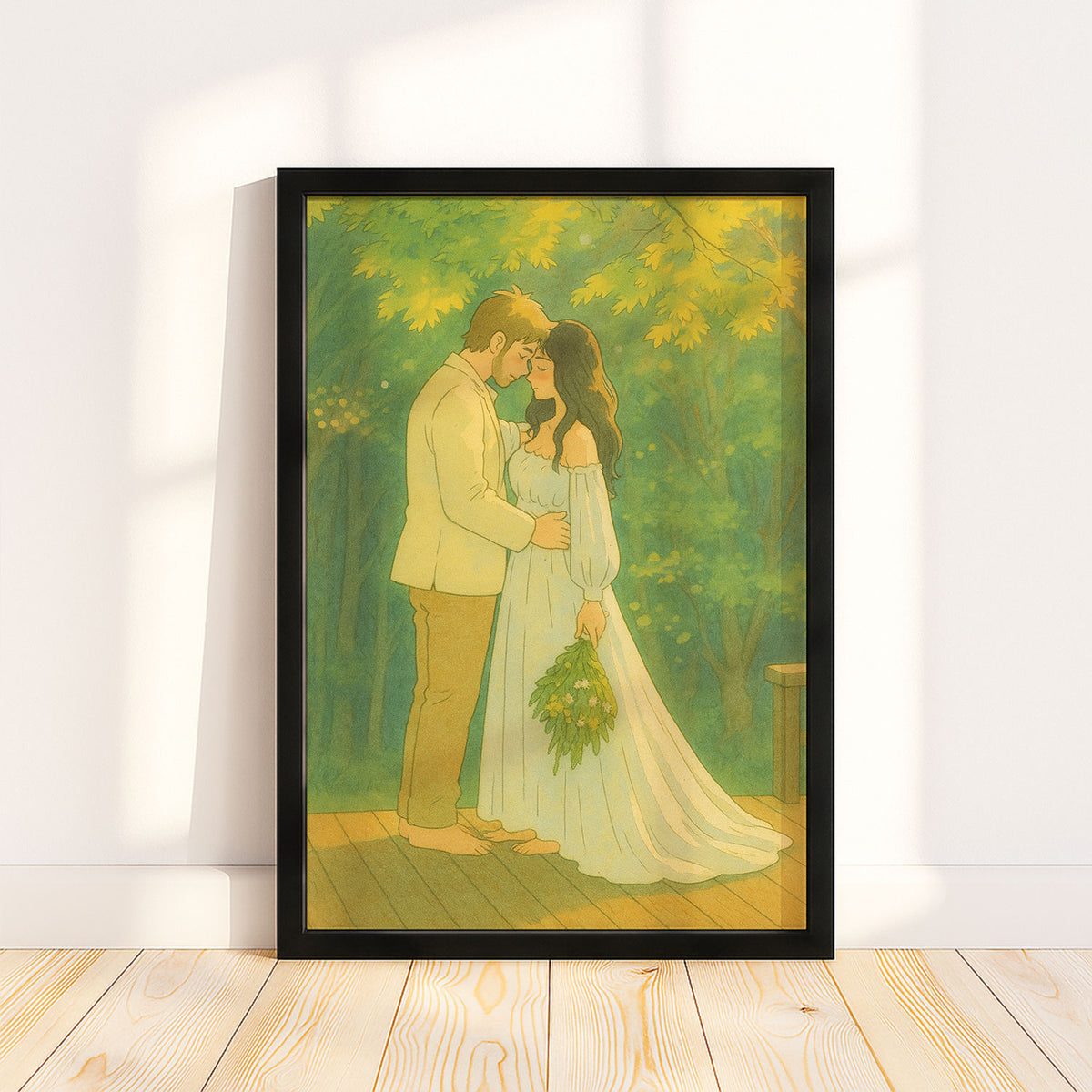 Charming Anime Wedding Portrait – Romantic Couple in Nature, Perfect for Home Decor
 - 8