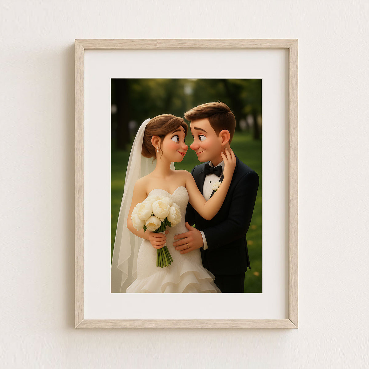 Charming Animated Wedding Art: Romantic Kissing Couple in Cartoon Style for Your Home Decor
 - 8