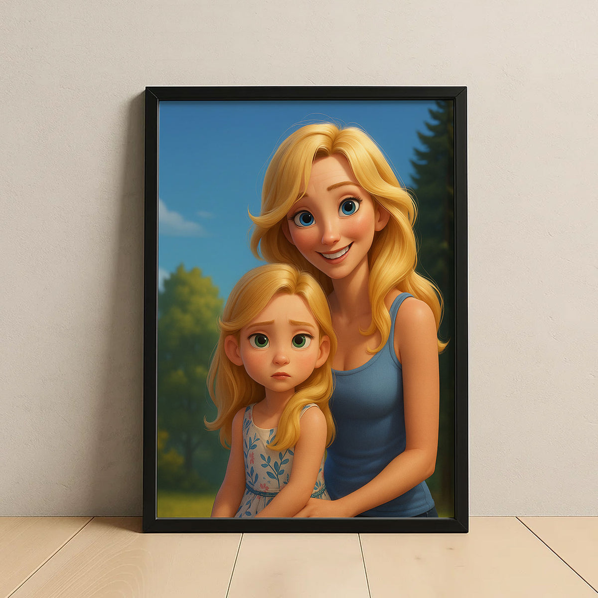 Heartwarming Disney-Inspired Mother and Daughter Art Print - Bright and Cheerful Family Portrait
 - 8