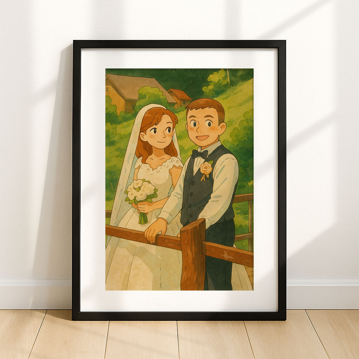 Charming Anime Wedding Portrait: Delightful Couple Illustration in Soft Colors and Joyful Style
 - 8