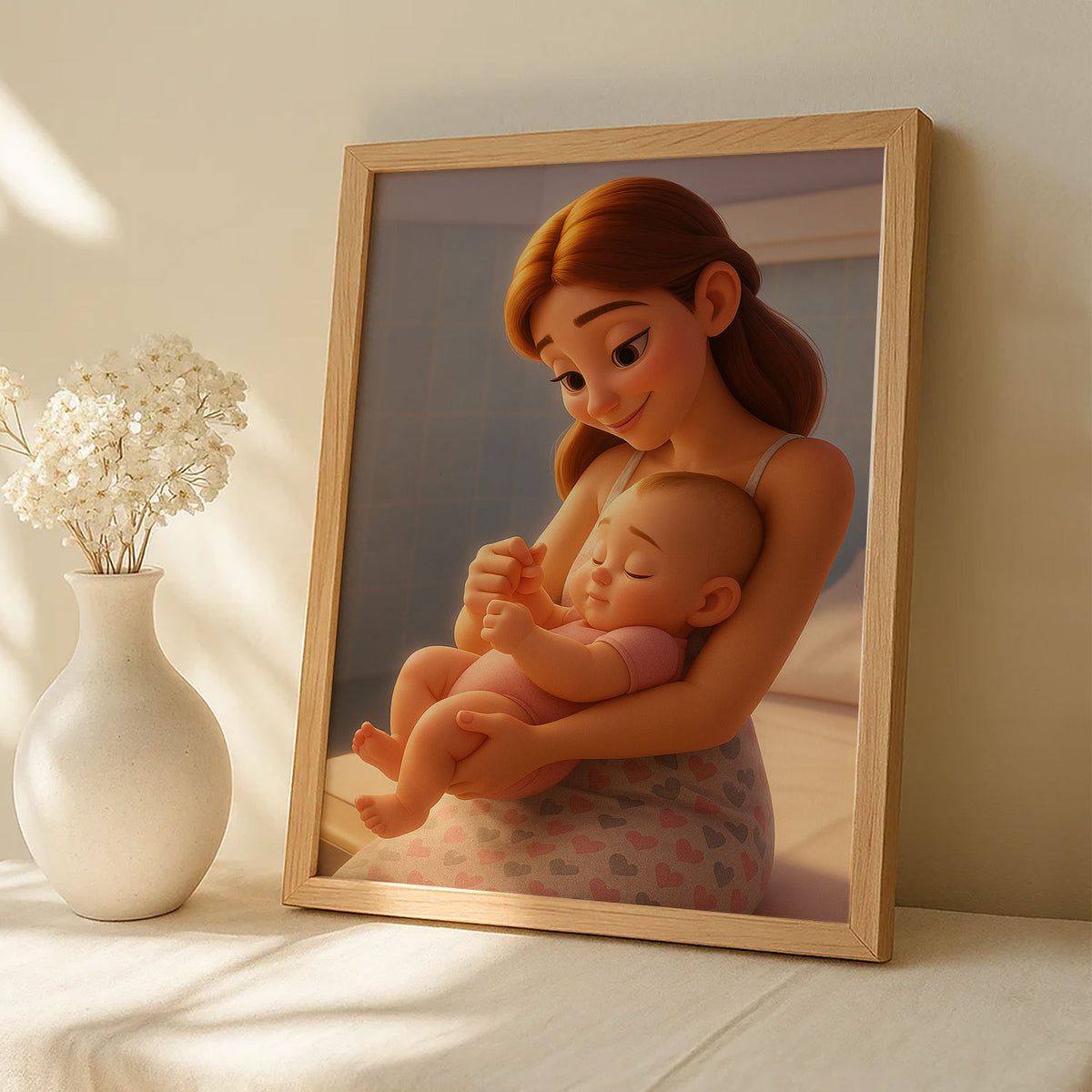 Whimsical Mother and Baby Cartoon Print: Heartwarming Digital Art for Your Nursery or Family Space
 - 8