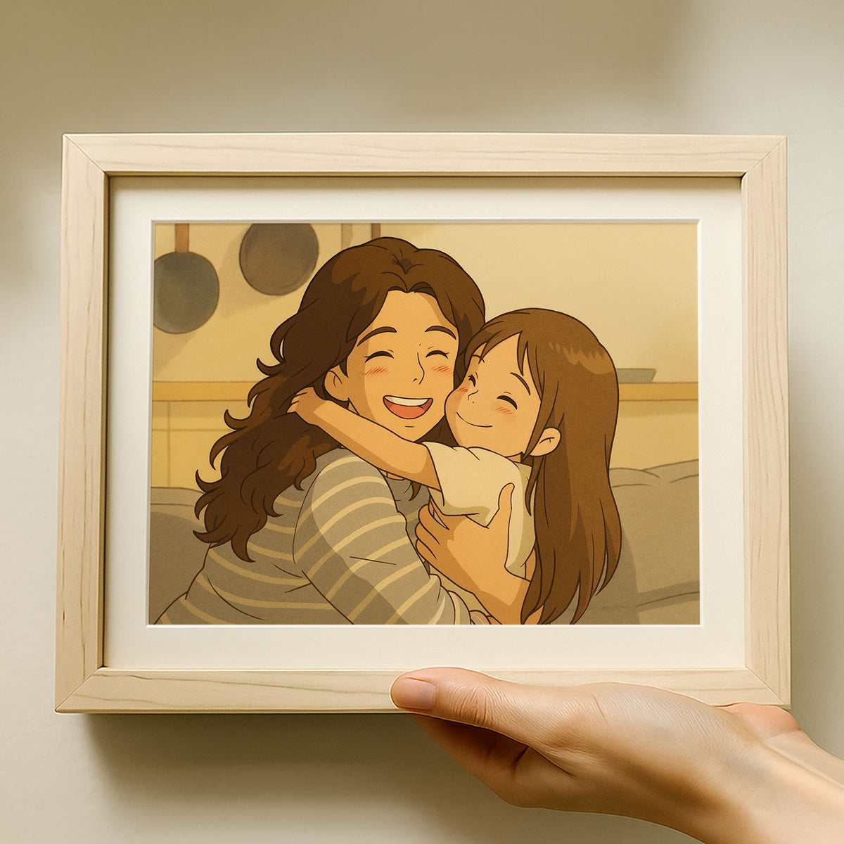 Joyful Bonding: Heartwarming Cartoon Art of a Fun Moment Between a Mother and Daughter
 - 8