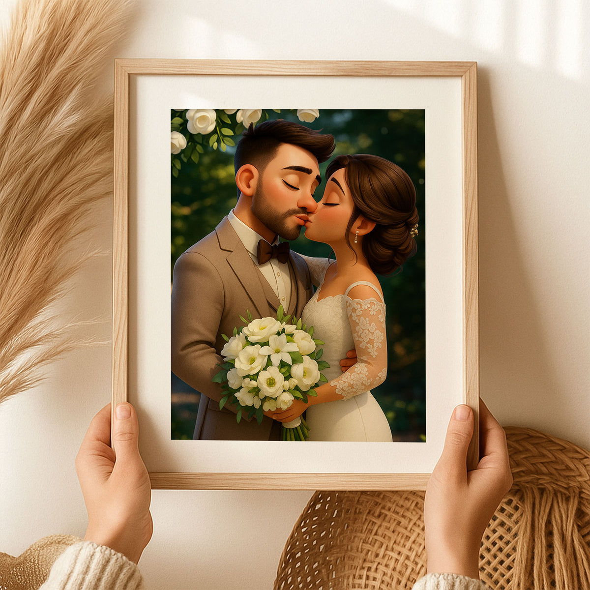 Charming Animated Wedding Portrait: Capturing Love and Happiness in a Whimsical Style
 - 8