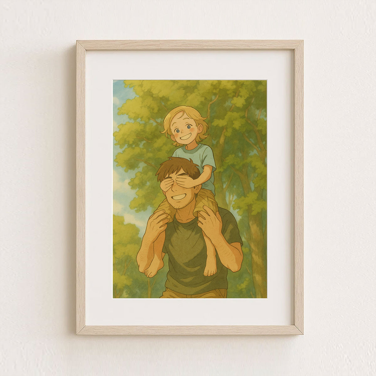 Charming Cartoon Style Artwork of Father and Son Enjoying Nature - Perfect for Family and Kids&#39; Room Decor
 - 8