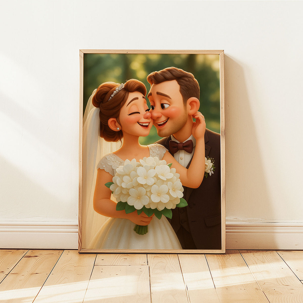 Charming Cartoon Wedding Portrait: Celebrate Love with Whimsical Art Style for Your Home Decor
 - 8