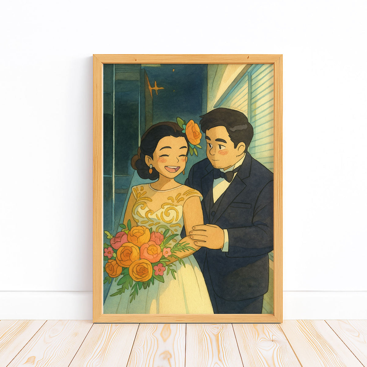 Romantic Wedding Couple Art Print in Charming Cartoon Style – Perfect for Home Décor and Gifts
 - 8