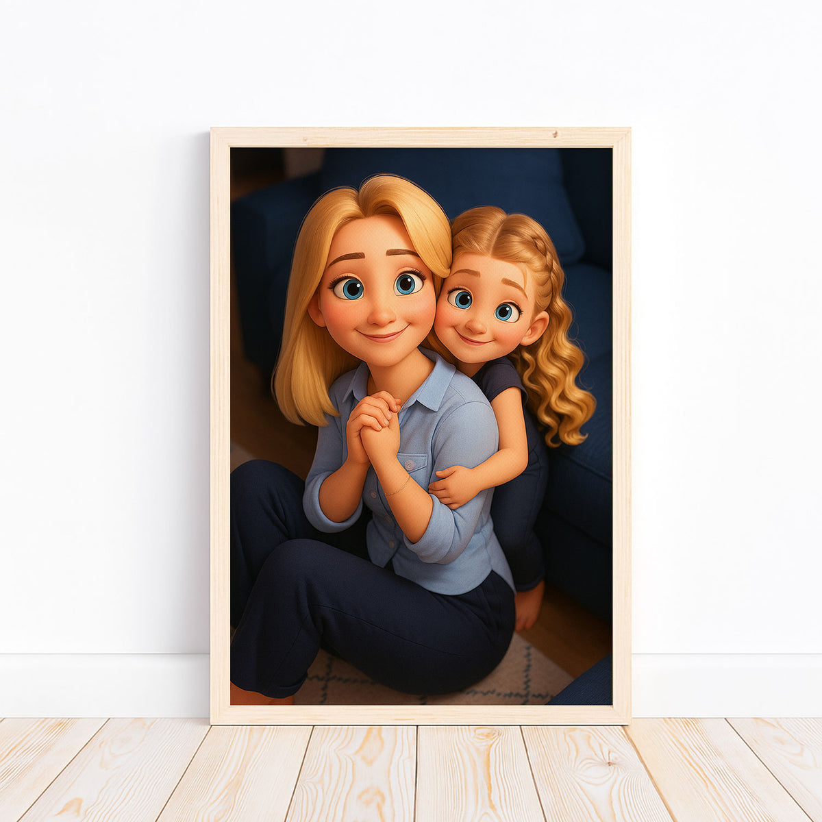 Charming Mother-Daughter Portrait in Vibrant Cartoon Style - Perfect Home Décor for Family Lovers
 - 8