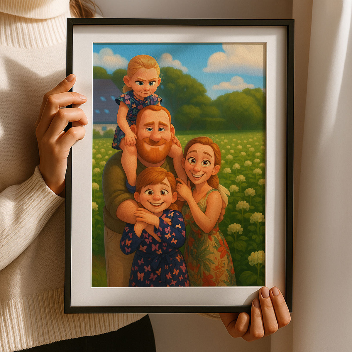 Heartwarming Cartoon Portrait of Mother and Daughter - Perfect Gift for Family Love and Togetherness
 - 8