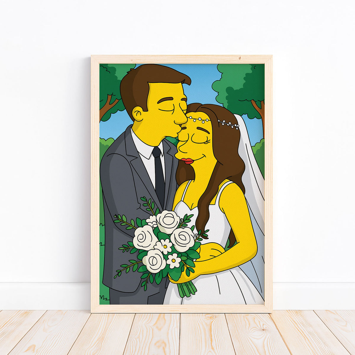 Whimsical Cartoon Wedding Art Print in Iconic Style – Celebrate Love with a Unique Simpsons-Inspired Design
 - 8