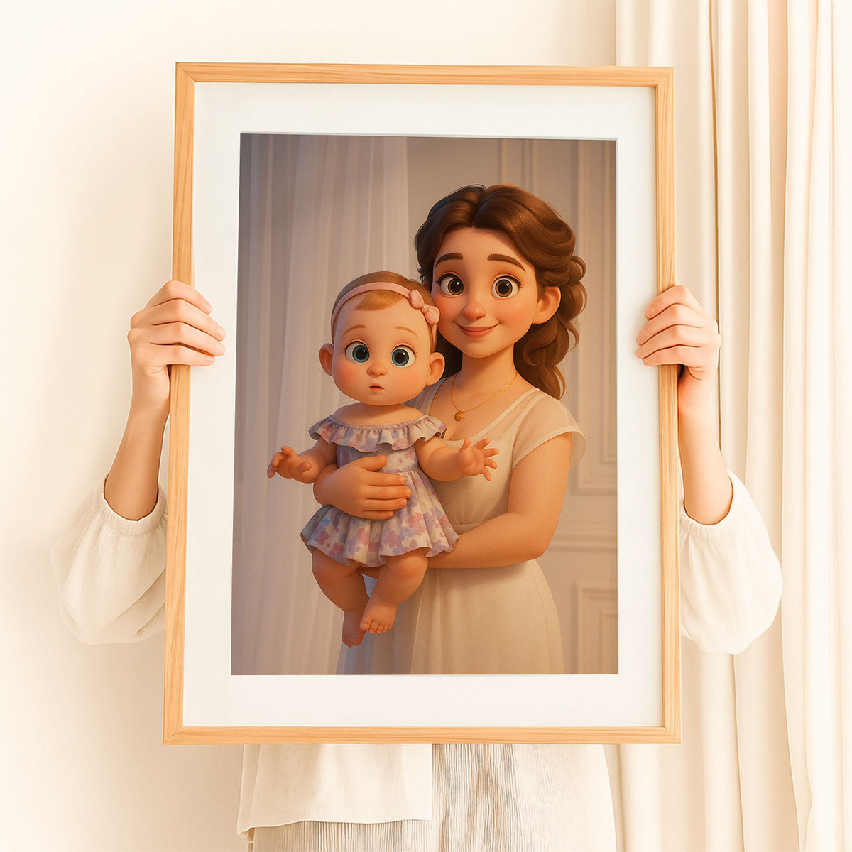Beautiful Cartoon Art Print of a Loving Mom Embracing Her Baby – Perfect for Nursery Decor and Family Love Inspiration
 - 8