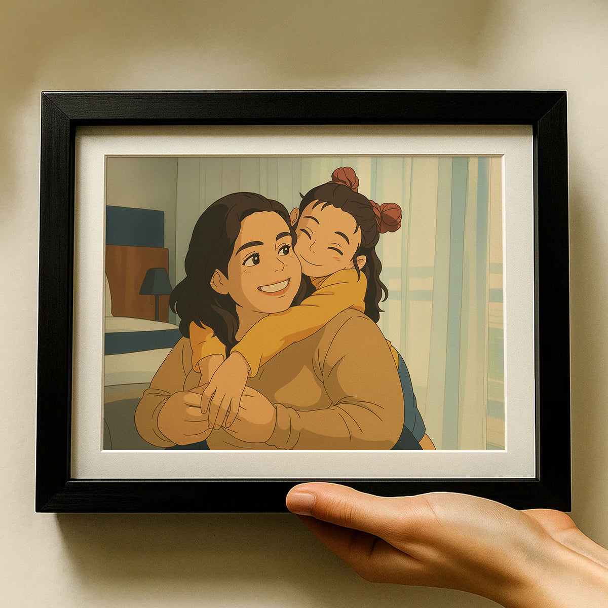 Heartwarming Mother-Daughter Bond: Cozy Cartoon Art Print for Family Love Decor
 - 7