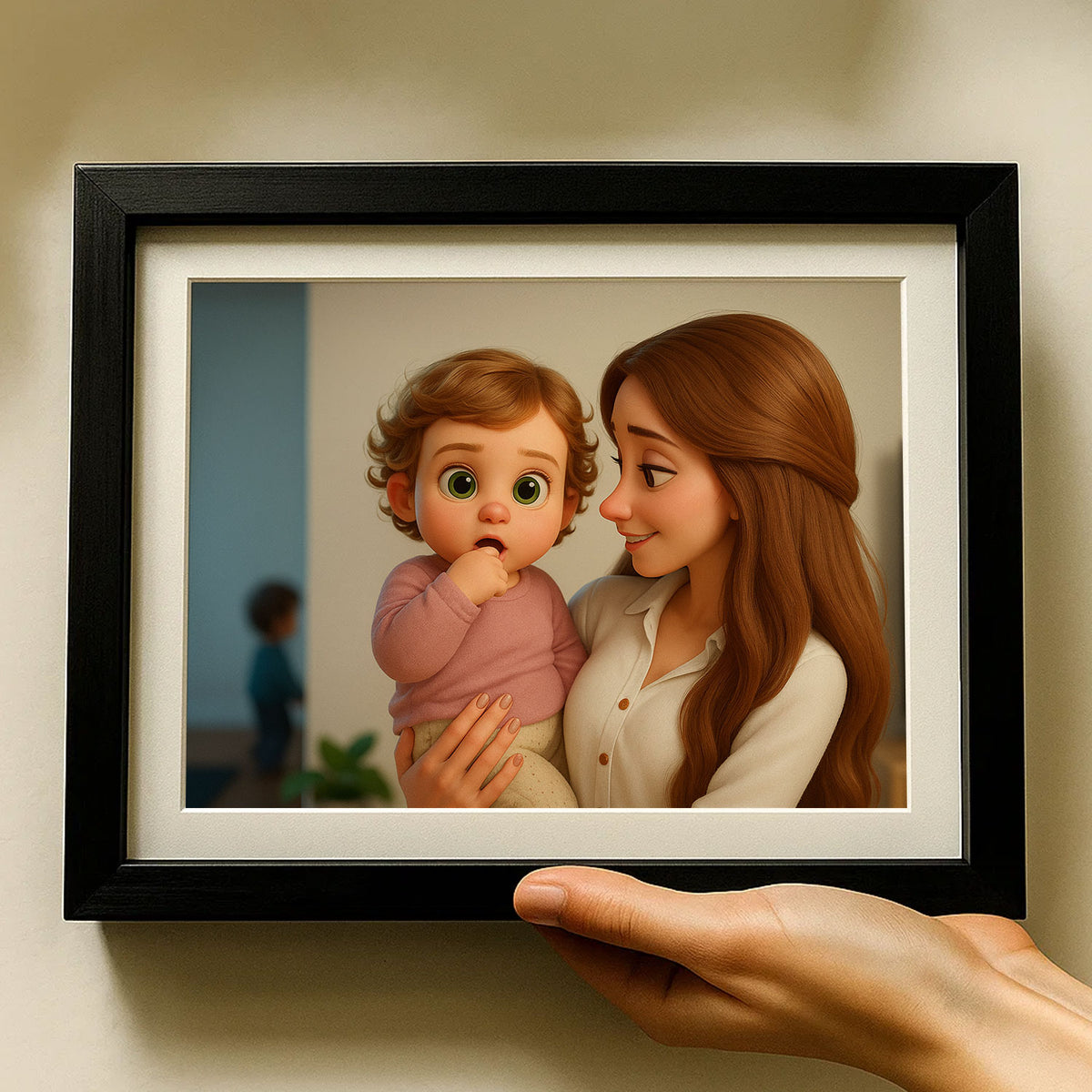 Heartwarming Cartoon Art of a Mother and Baby: Charming Illustration for Family Decor and Nursery
 - 8